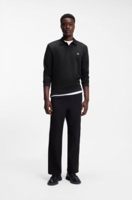 Cotton-blend polo shirt with stacked logo, Black