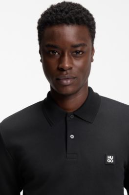 Cotton-blend polo shirt with stacked logo, Black