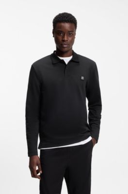 Cotton-blend polo shirt with stacked logo, Black