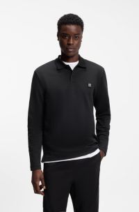 Cotton-blend polo shirt with stacked logo, Black