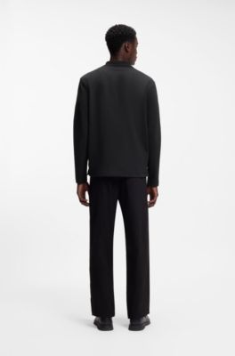 Cotton-blend polo shirt with stacked logo, Black