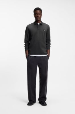 Cotton-blend polo shirt with stacked logo, Dark Grey