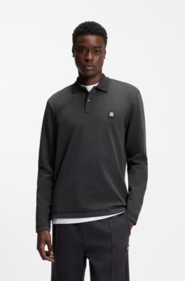 Poloshirt aus Baumwoll-Mix mit Stack-Logo, Dunkelgrau