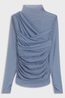 Mock-neck top with mesh panels, Blue