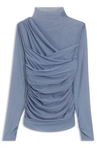 Mock-neck top with mesh panels, Blue