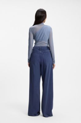 Mock-neck top with mesh panels, Blue