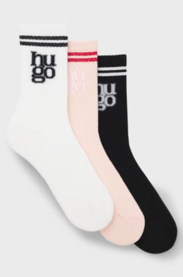 Three-pack of ribbed short socks with stacked logos, Patterned