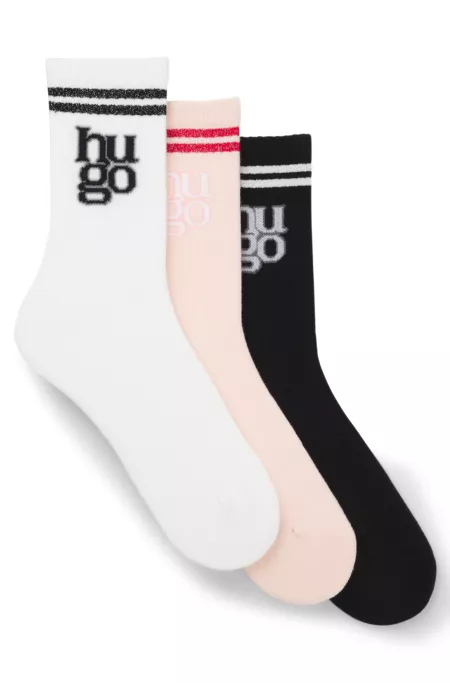 Three-pack of ribbed short socks with stacked logos