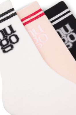 Three-pack of ribbed short socks with stacked logos, Patterned