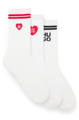 Three-pack of ribbed short socks with logos, White