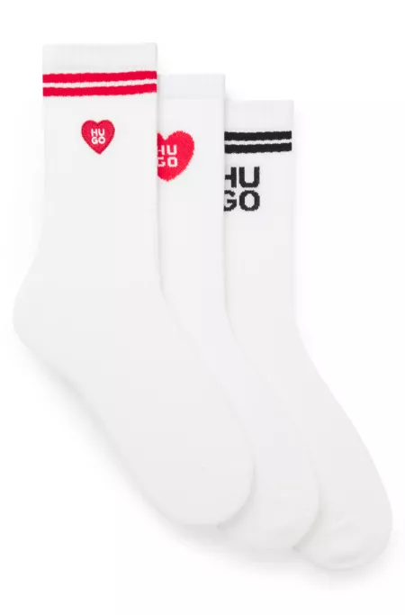 Three-pack of ribbed short socks with logos