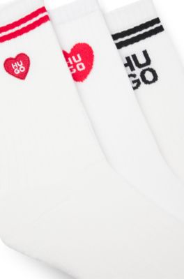 Three-pack of ribbed short socks with logos, White