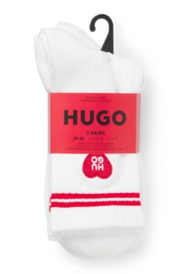 Three-pack of ribbed short socks with logos, White