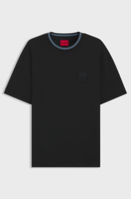 Cotton-blend T-shirt with drop-needle stripe, Black