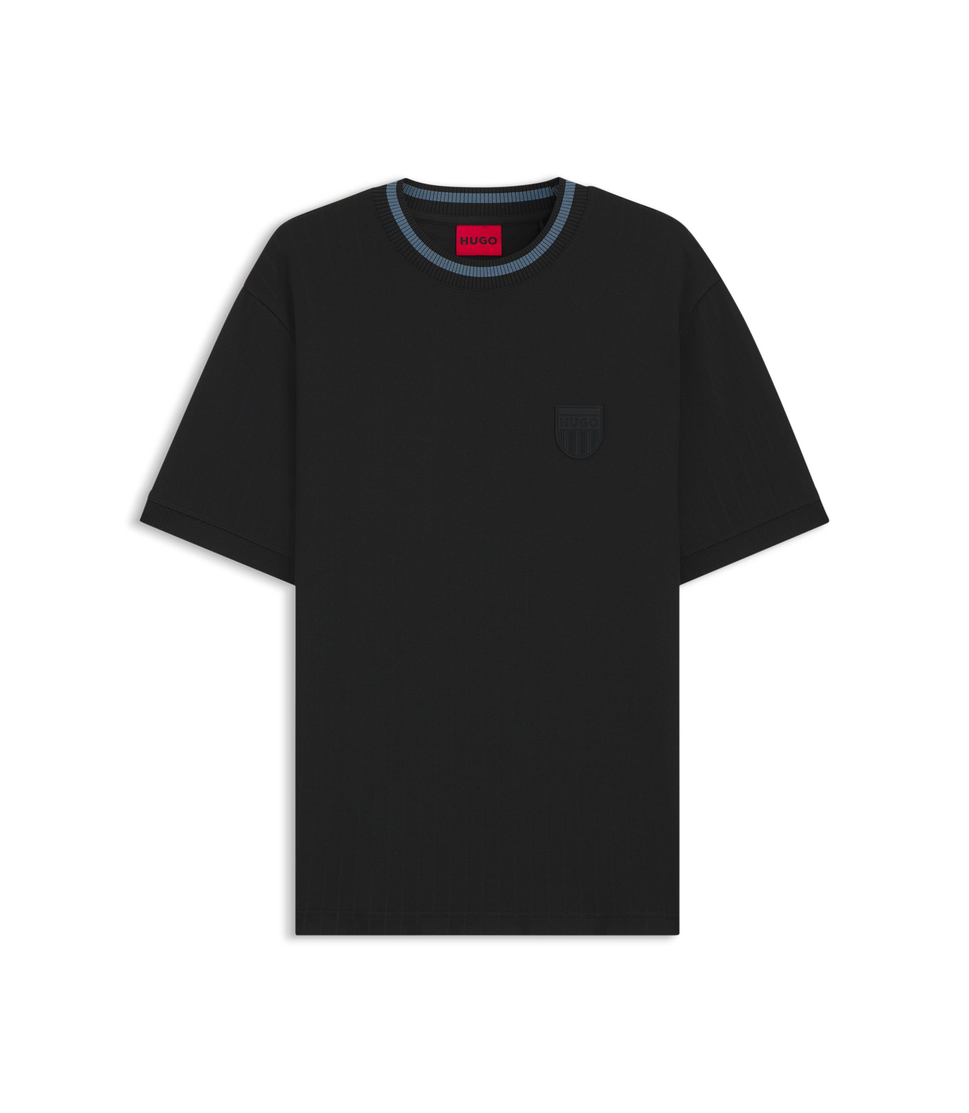HUGO - Cotton-blend T-shirt with drop-needle stripe - Black