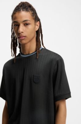 Cotton-blend T-shirt with drop-needle stripe, Black