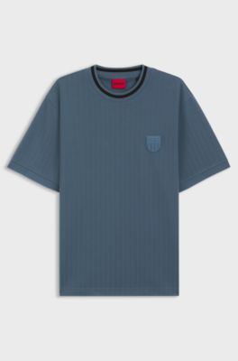 T-shirt i bomullsblandning med drop needle-r&auml;nder, Bl&aring;