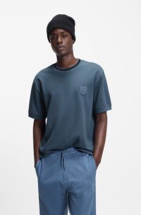 Cotton-blend T-shirt with drop-needle stripe, Blue