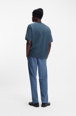 T-shirt i bomullsblandning med drop needle-r&auml;nder, Bl&aring;