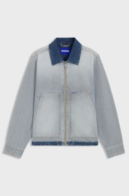 Veste en denim avec coiffant &agrave; l'envers, bleu clair