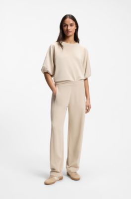 Balloon-fit tracksuit bottoms with logo embroidery, Light Beige