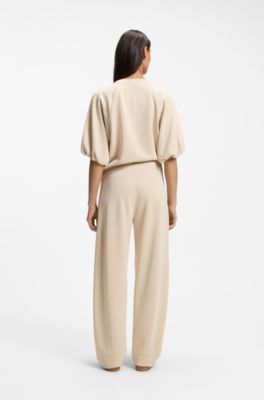 Balloon-fit tracksuit bottoms with logo embroidery, Light Beige