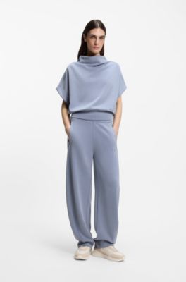 Balloon-fit tracksuit bottoms with logo embroidery, Blue