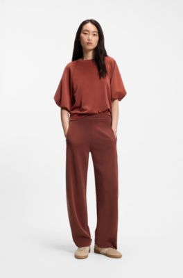 Balloon-fit tracksuit bottoms with logo embroidery, Dark Red