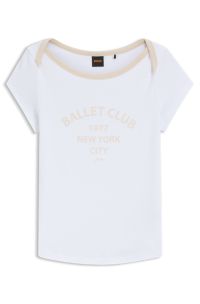 Stretch-cotton slim-fit T-shirt with ballet slogans, White