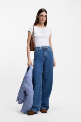 발레 슬로건 스트레치 코튼 슬림 핏 티셔츠, 화이트