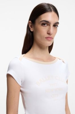 Slim-Fit T-Shirt aus Stretch-Baumwolle mit Ballett-Slogan, Wei&szlig;