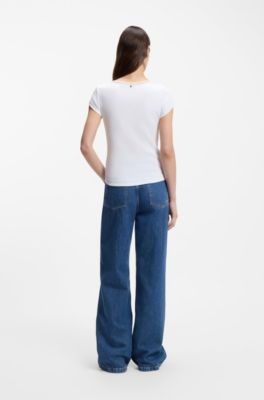 T-shirt slim fit in cotone elasticizzato con slogan ispirati al balletto, Bianco