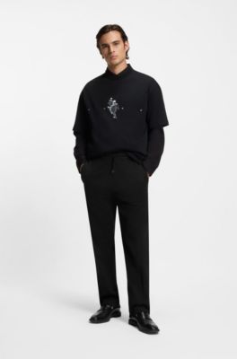 Cotton-blend tracksuit bottoms with drop-needle stripe, Black