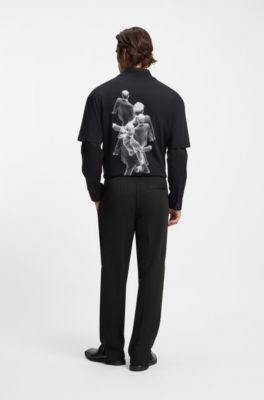 Cotton-blend tracksuit bottoms with drop-needle stripe, Black