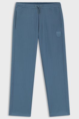 Bas de surv&ecirc;tement en coton m&eacute;lang&eacute; avec rayure &agrave; l&rsquo;aiguille, Bleu