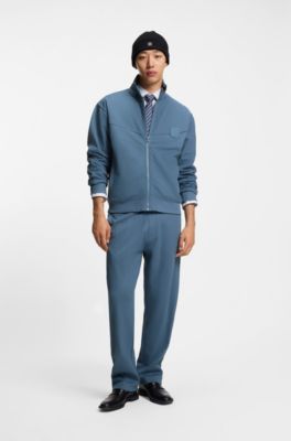 Cotton-blend tracksuit bottoms with drop-needle stripe, Blue