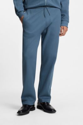 Cotton-blend tracksuit bottoms with drop-needle stripe, Blue