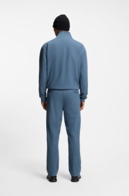 Cotton-blend tracksuit bottoms with drop-needle stripe, Blue
