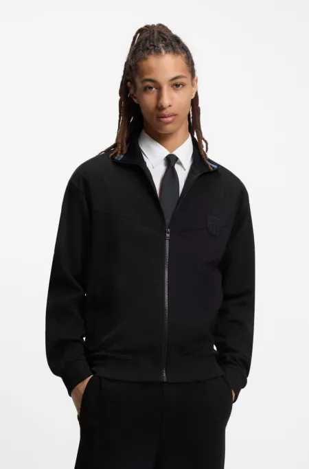 Cotton-blend sweatshirt with drop-needle stripe