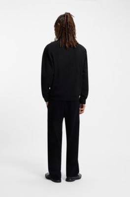 Cotton-blend sweatshirt with drop-needle stripe, Black