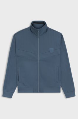 Cotton-blend sweatshirt with drop-needle stripe, Blue