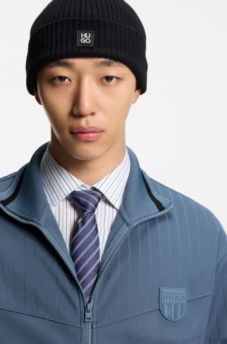 Cotton-blend sweatshirt with drop-needle stripe