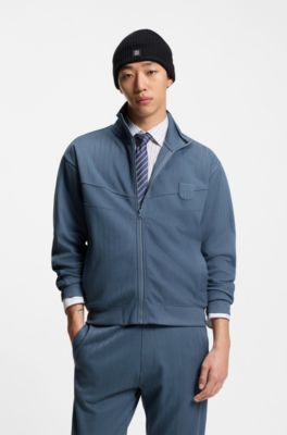 Cotton-blend sweatshirt with drop-needle stripe, Blue