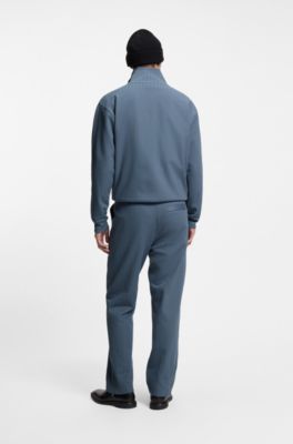 Cotton-blend sweatshirt with drop-needle stripe, Blue