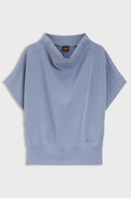 Kurzarm-Sweatshirt mit lockerem, hohem Ausschnitt, Hellblau