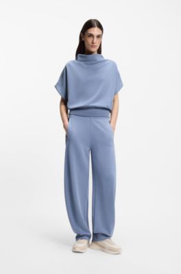 Short-sleeved sweatshirt with loose high neckline, Light Blue