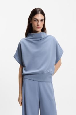 Kurzarm-Sweatshirt mit lockerem, hohem Ausschnitt, Hellblau