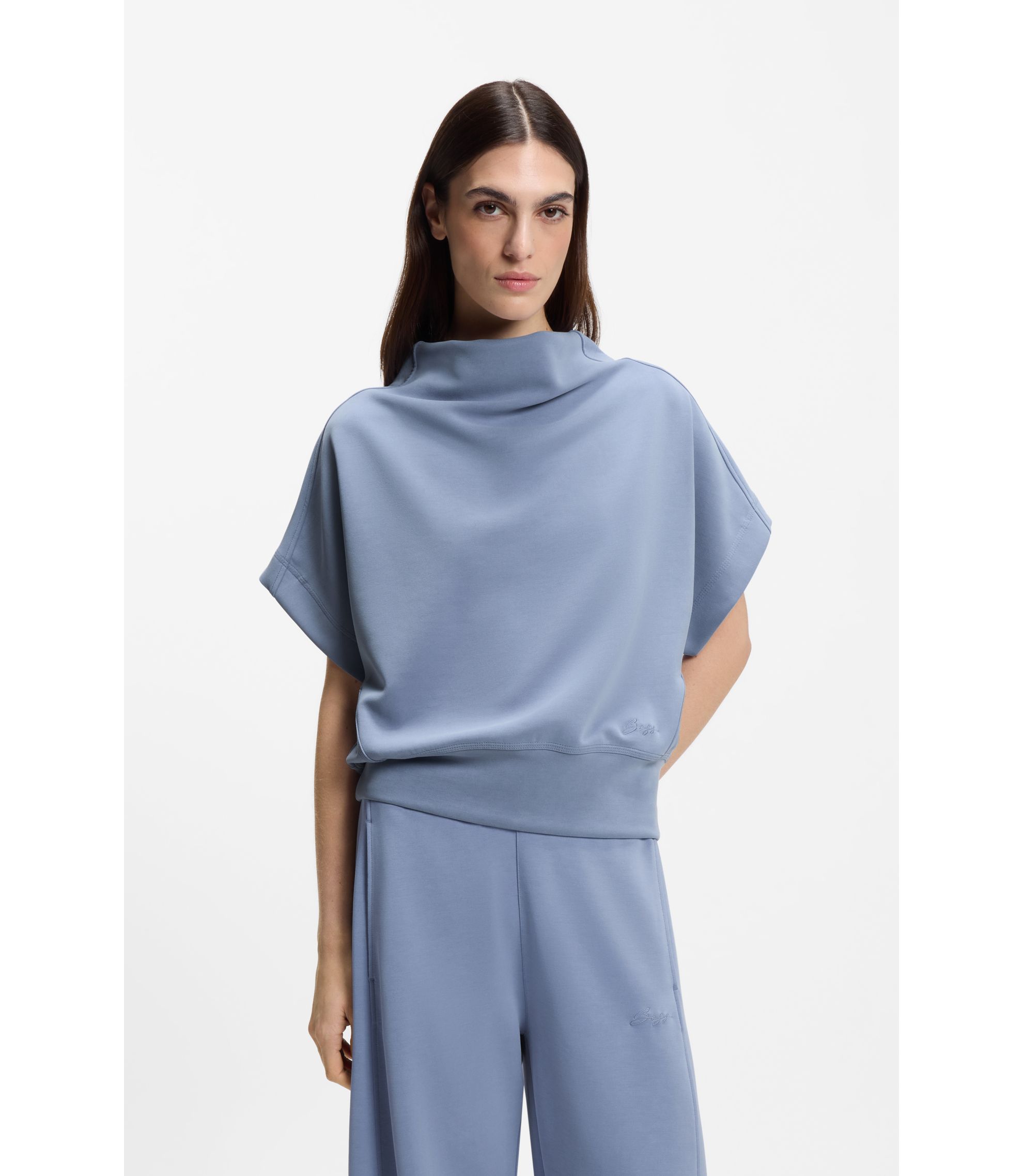 Kurzarm-Sweatshirt mit lockerem, hohem Ausschnitt