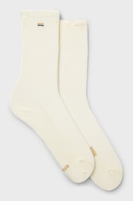 Zweierpack mittelhohe Socken mit Logo-Details, Natur