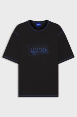 T-shirt in jersey di cotone con logo e cuciture a contrasto, Nero